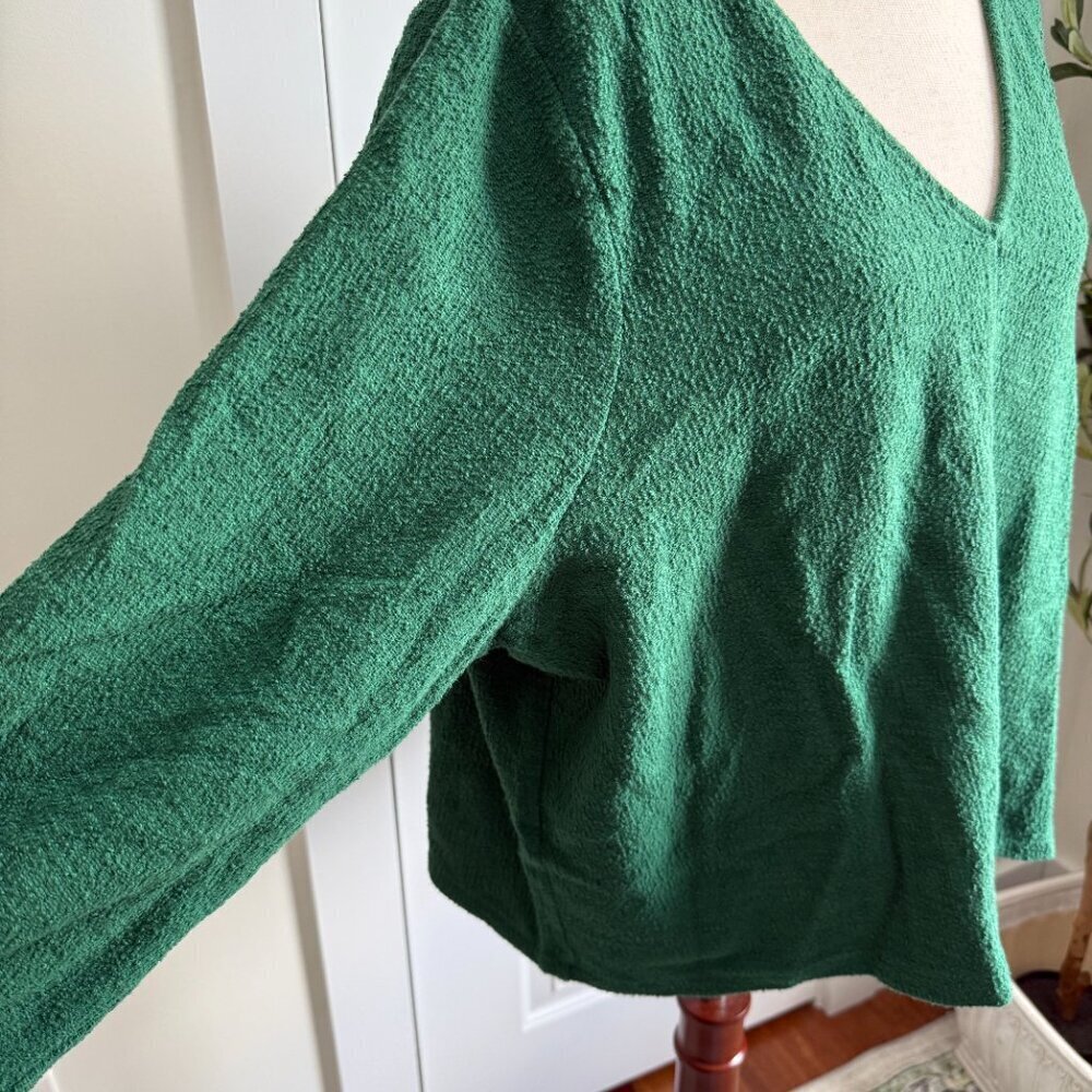 Madewell Textured Long Sleeve V Neck Top Size 2X Green - Picture 2 of 6